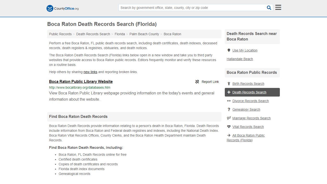 Boca Raton Death Records Search (Florida) - County Office